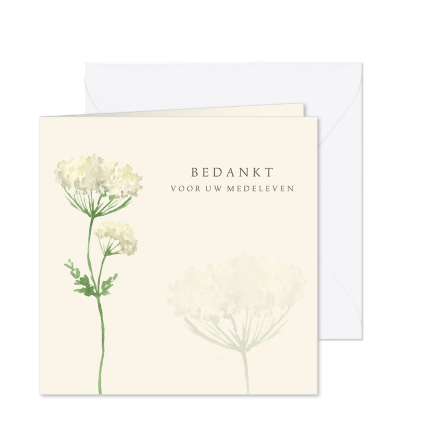 Bedankkaart na overlijden beige bloem - Kaartimpressie