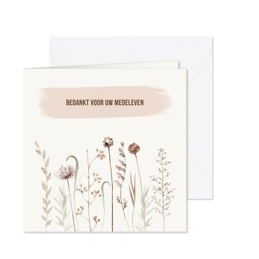 Bedankkaart na overlijden bloem nudekleuren - Kaartimpressie