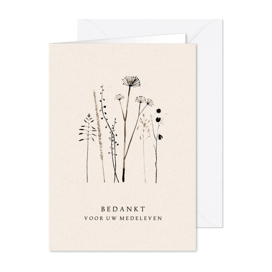 Bedankkaart na overlijden droogbloemen - Kaartimpressie