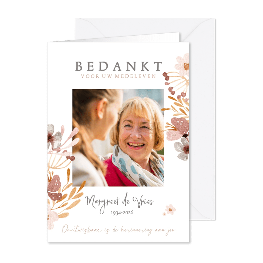 Bedankkaart na overlijden modern bloem - Kaartimpressie