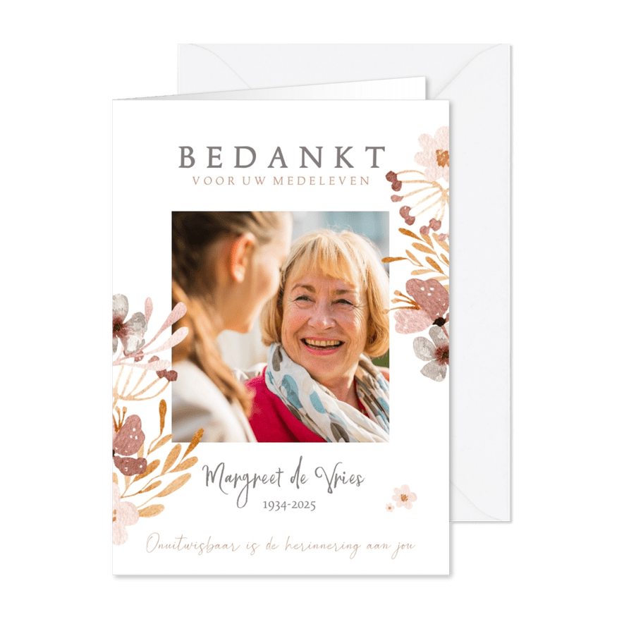 Bedankkaart na overlijden modern bloem - Kaartimpressie