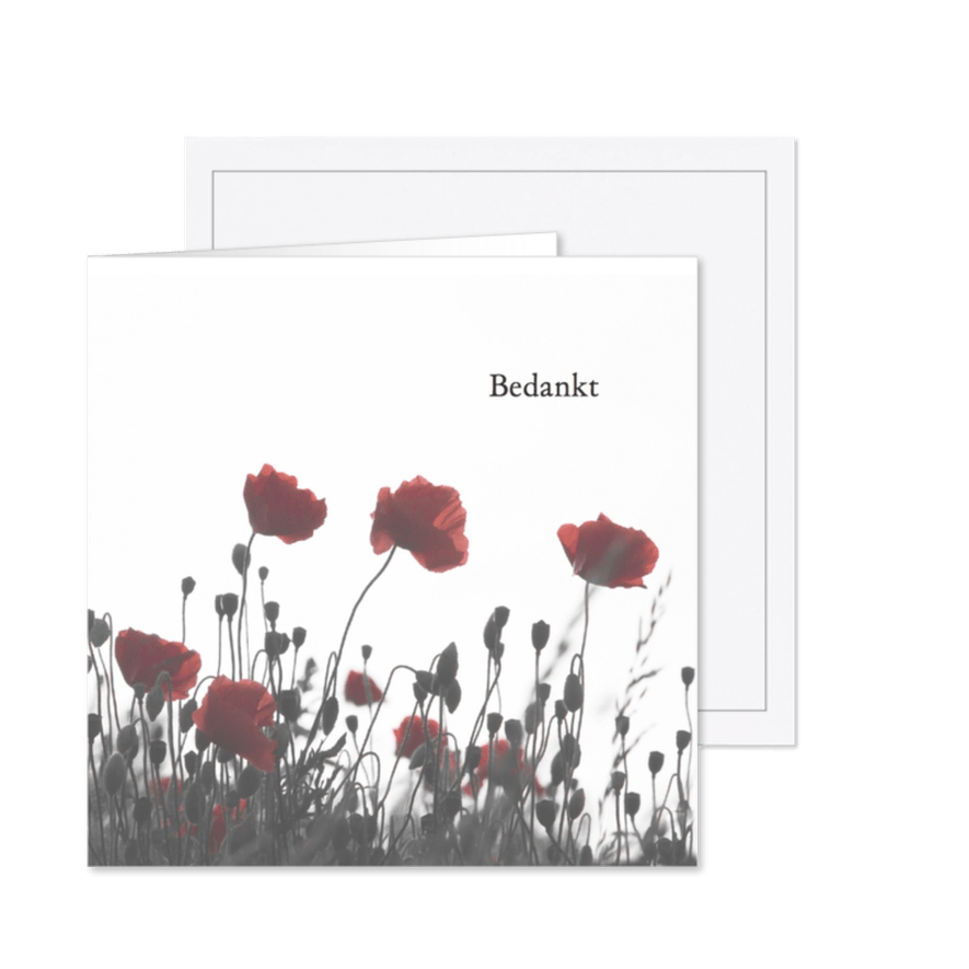 Bedankkaart na overlijden-papaver kleur - Kaartimpressie
