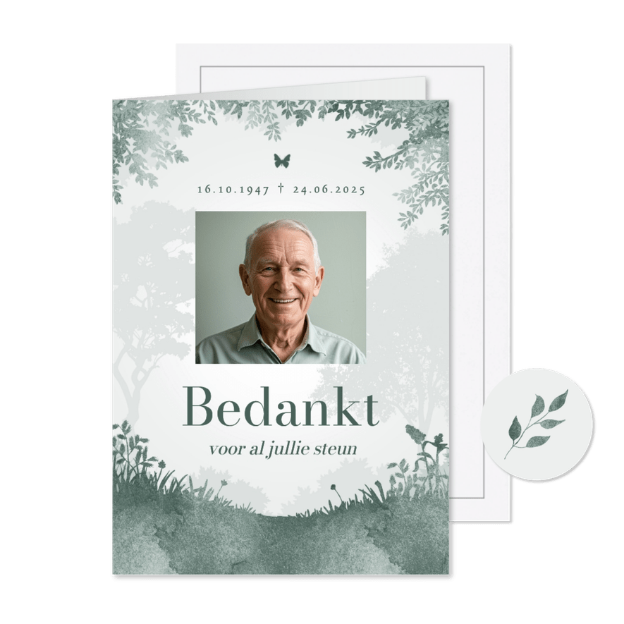Bedankkaart natuur bos waterverf afscheid uitnodiging foto - Kaartimpressie