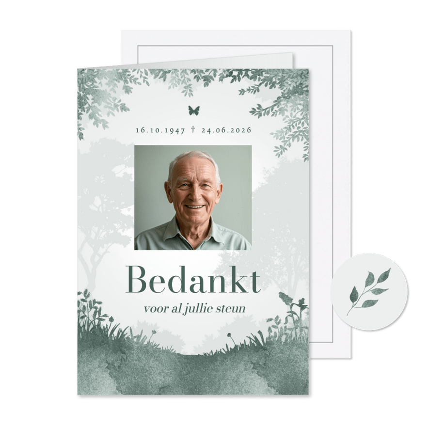 Bedankkaart natuur bos waterverf afscheid uitnodiging foto - Kaartimpressie