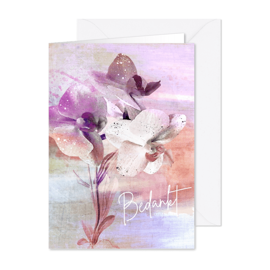 Bedankkaart orchidee paars - Kaartimpressie