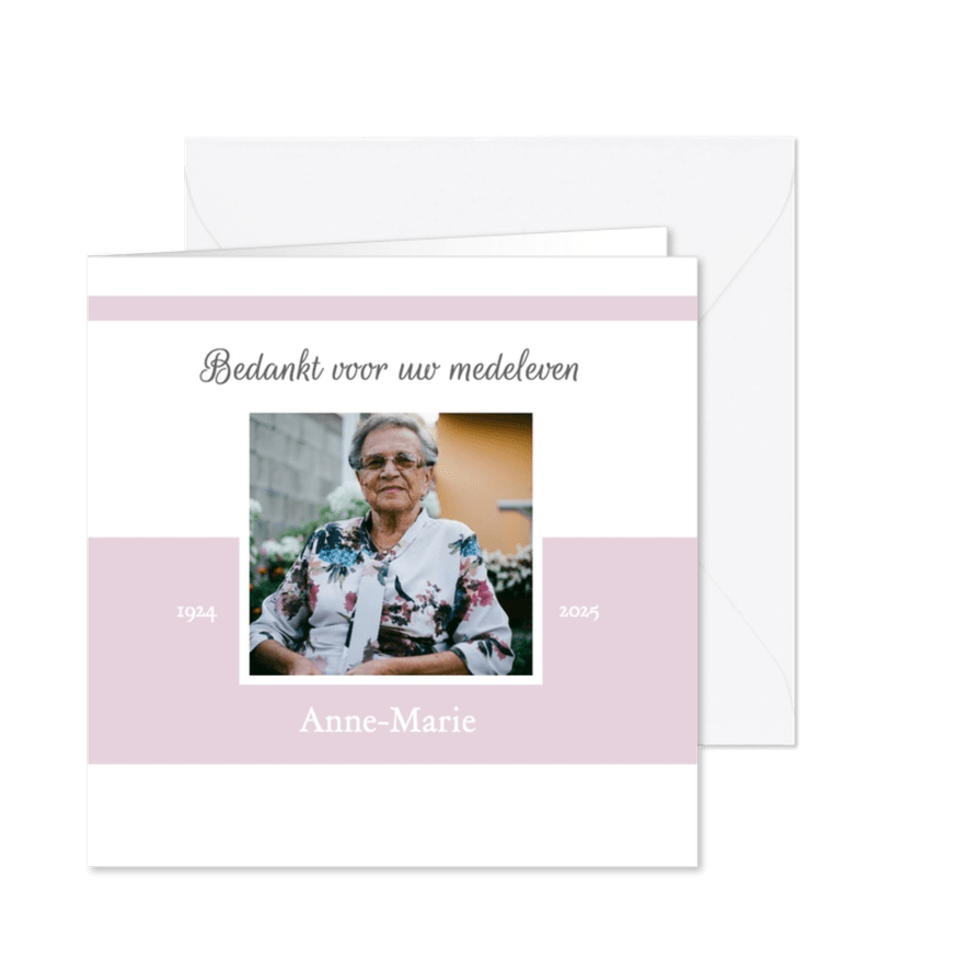 Bedankkaart overlijden (kleur naar keuze) - Kaartimpressie