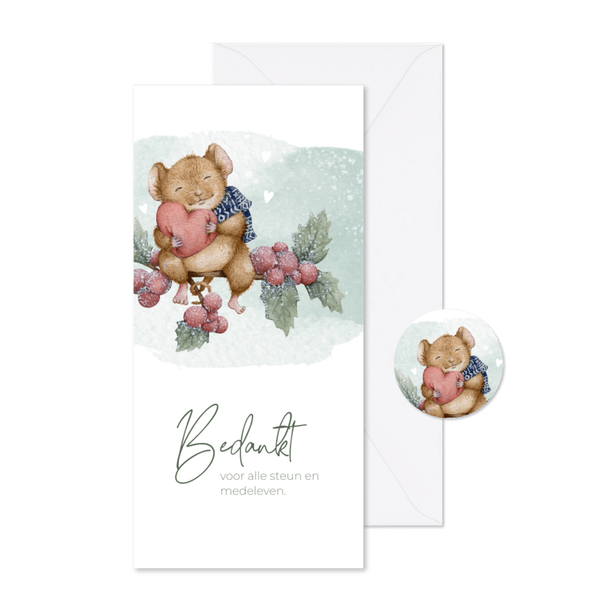 Bedankkaart overlijden muisje met hart - Kaartimpressie