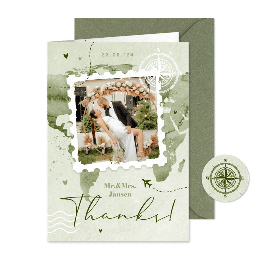 Bedankkaart paspoort wereldkaart liefde groen verf fotos - Kaartimpressie