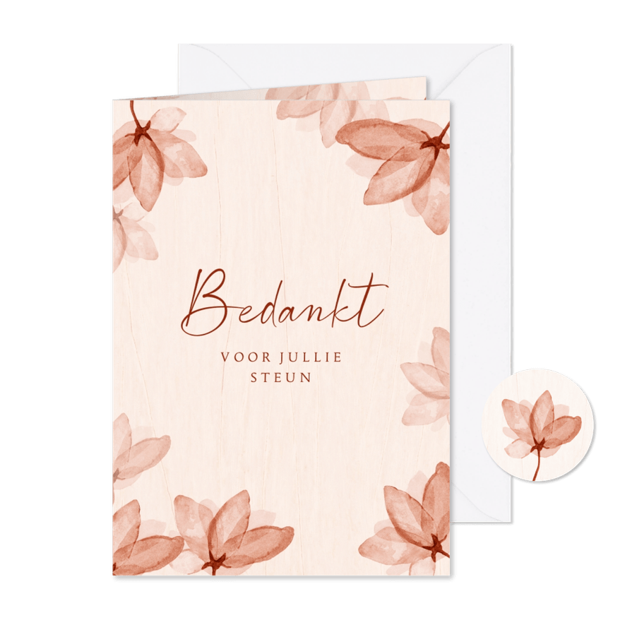 Bedankkaart rouw bloesem waterverf hout natuur - Kaartimpressie