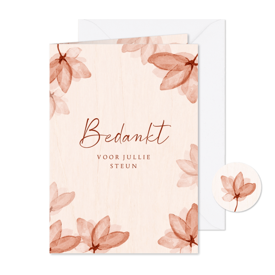 Bedankkaart rouw bloesem waterverf hout natuur - Kaartimpressie