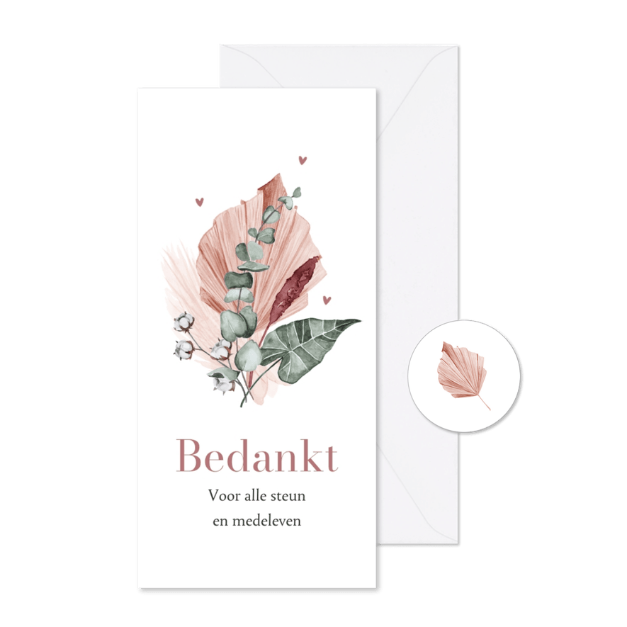 Bedankkaart rouw droogbloemen eucalyptus roze - Kaartimpressie