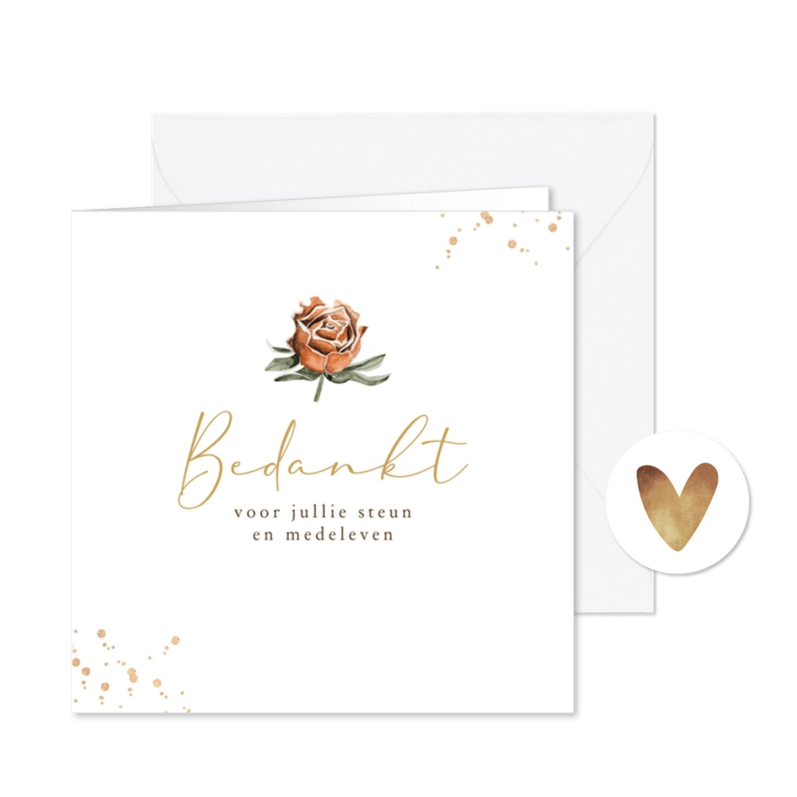 Bedankkaart rouw droogbloemen roos goud stijlvol - Kaartimpressie