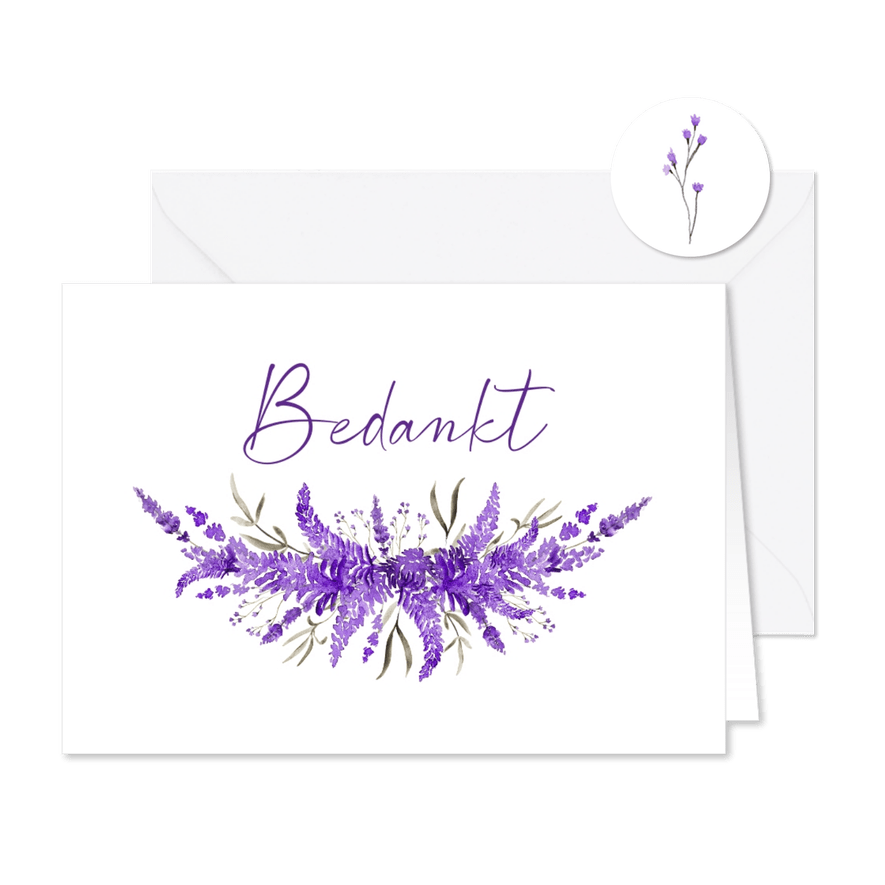 Bedankkaart rouw lavendel waterverf illustratie bloemen - Kaartimpressie