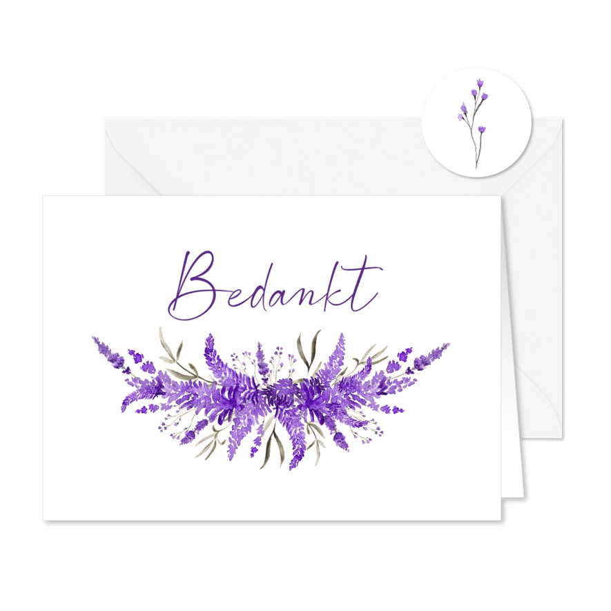 Bedankkaart rouw lavendel waterverf illustratie bloemen - Kaartimpressie