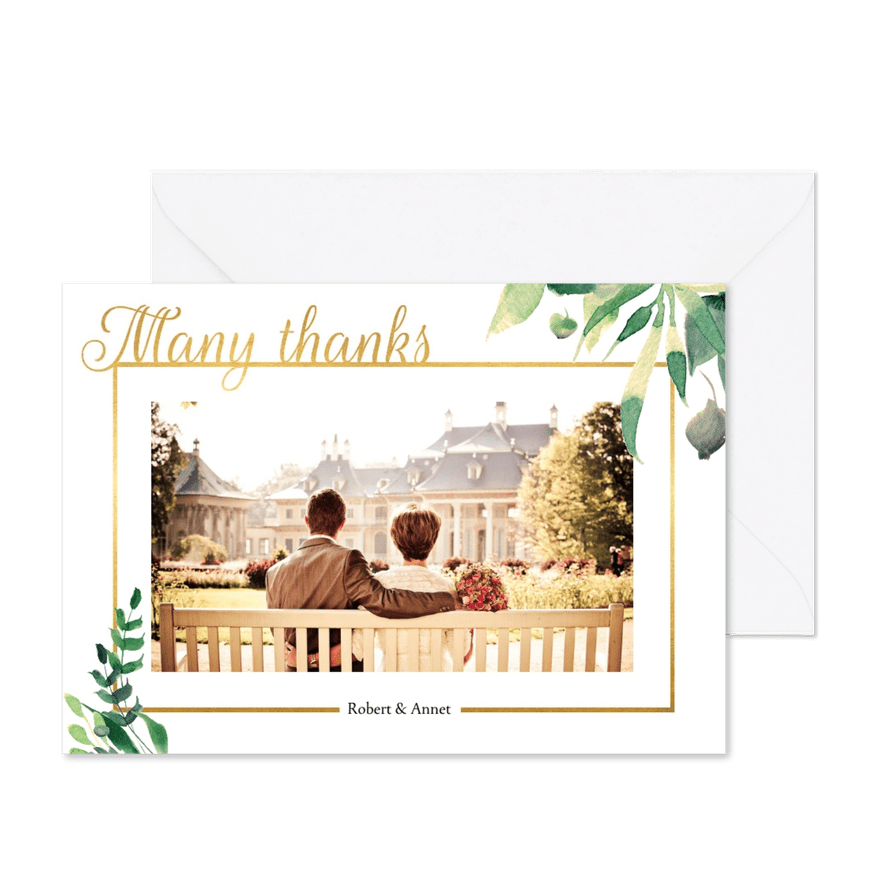 Bedankkaart Stijlvol wit met goud - Kaartimpressie