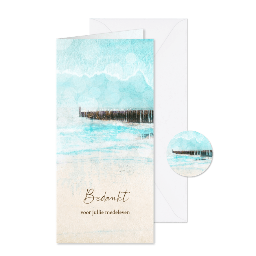 Bedankkaart strand meerpalen zicht - Kaartimpressie