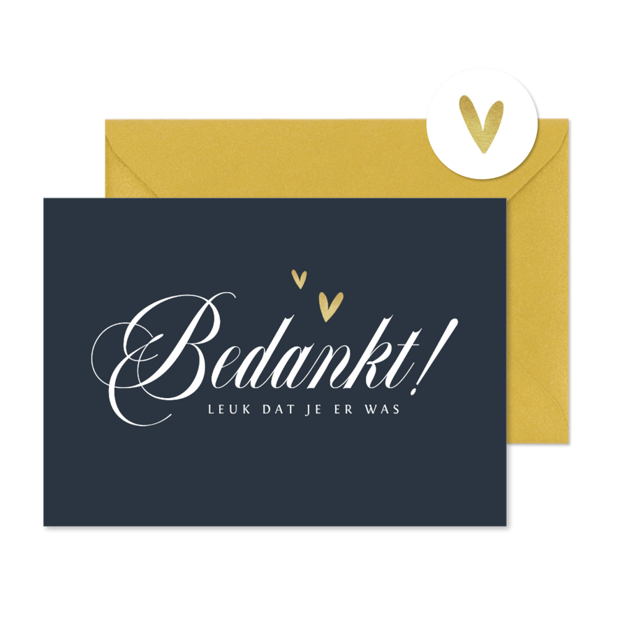 Bedankkaart trouwen bruiloft stijlvol chique goud hartjes - Kaartimpressie