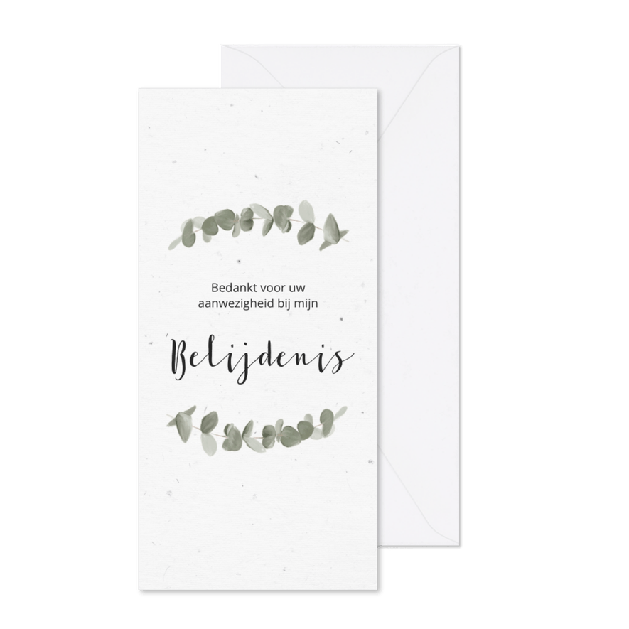 Bedankkaart voor belijdenis met eucalypusbladeren - Kaartimpressie