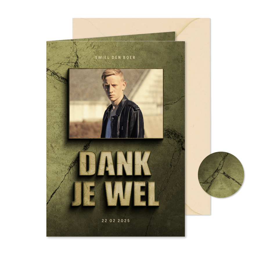 Bedankkaart vormsel stoer filmposter donkergroen - Kaartimpressie