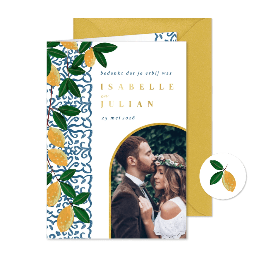 Bedankkaart zomer mediterraanse tegels en citroenen - Kaartimpressie