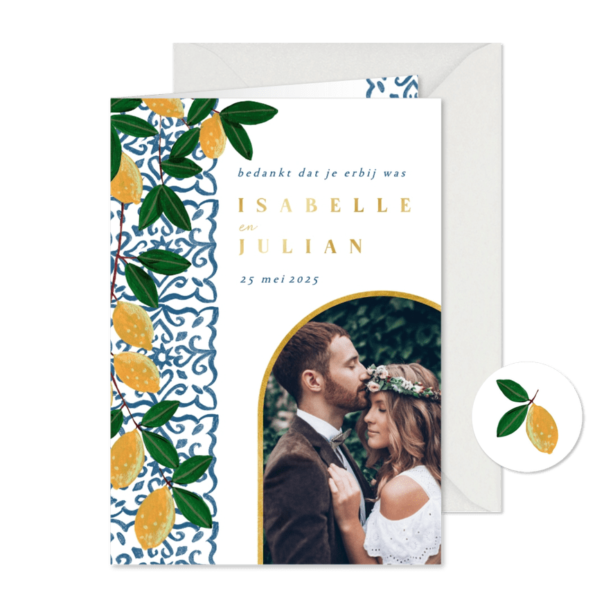 Bedankkaart zomer mediterraanse tegels en citroenen - Kaartimpressie