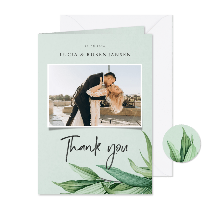 Bedankkaartje botanisch groen bladeren stijlvol - Kaartimpressie