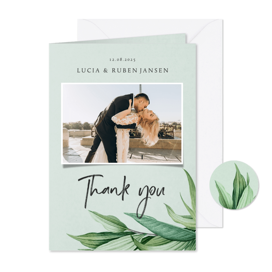 Bedankkaartje botanisch groen bladeren stijlvol - Kaartimpressie