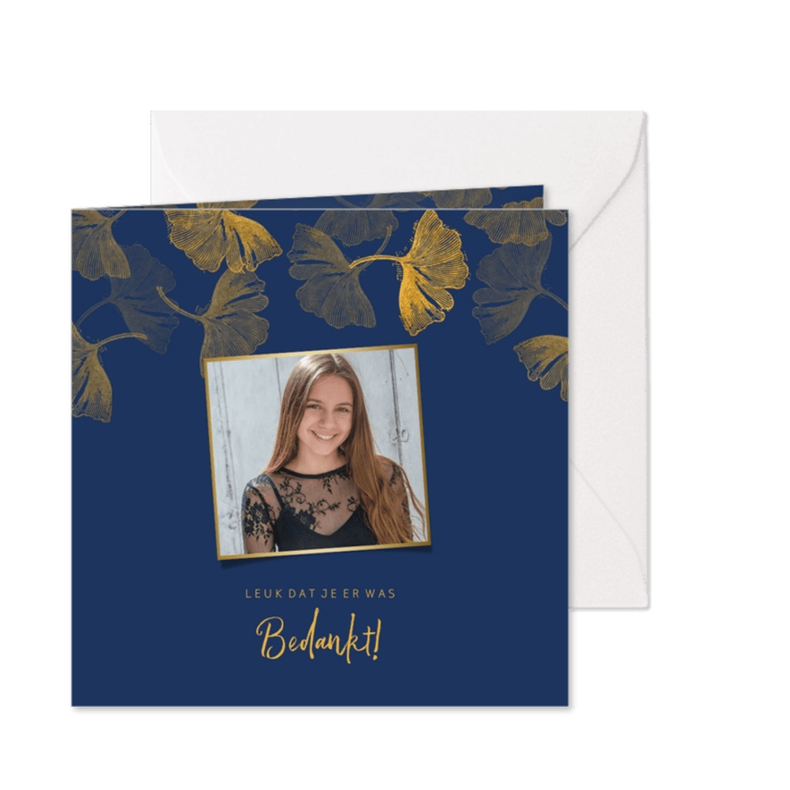 Bedankkaartje foto ginkgo blad stempel - Kaartimpressie