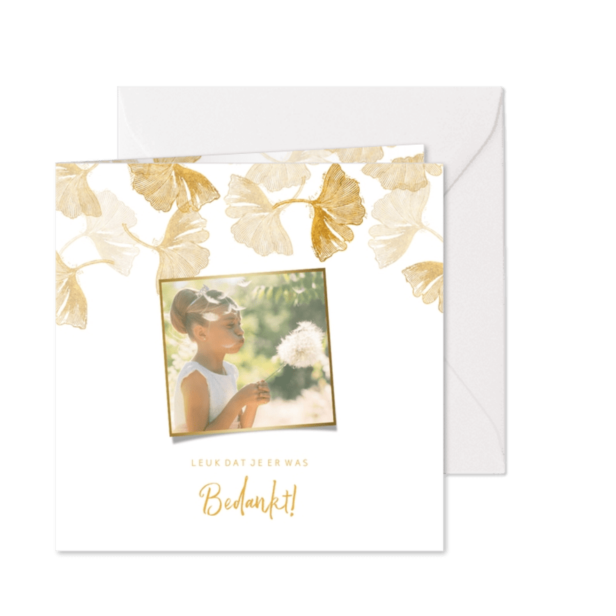 Bedankkaartje ginkgo blad stempel en foto - Kaartimpressie