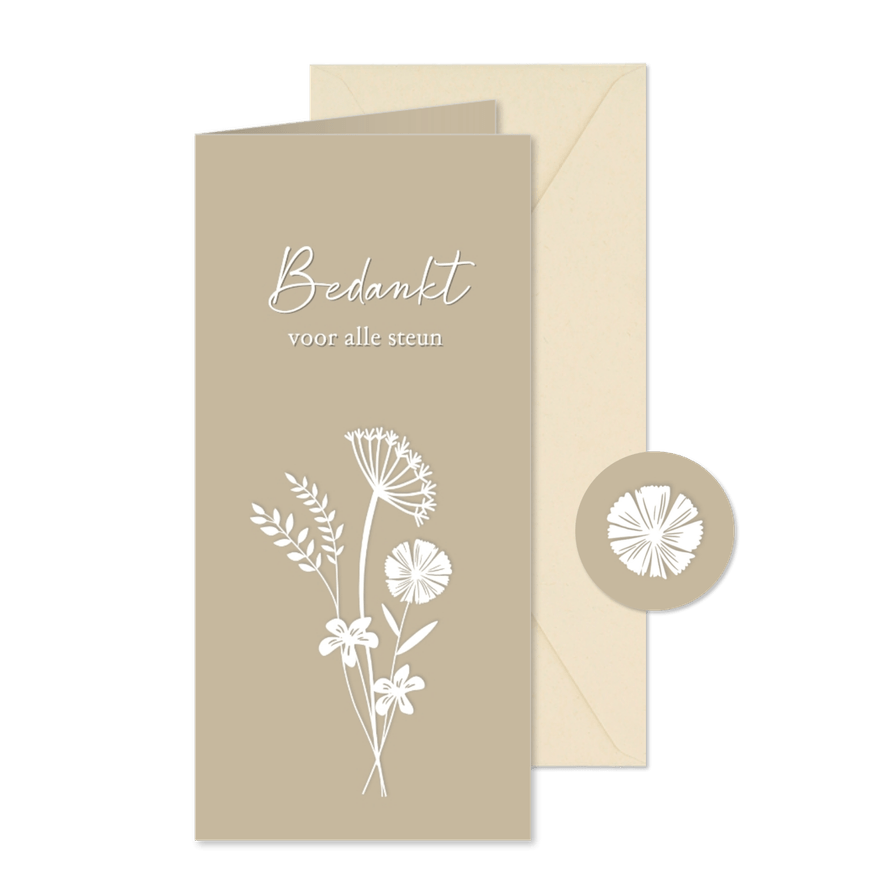 Bedankkaartje grassen en wilde bloemen in papierknipkunst - Kaartimpressie