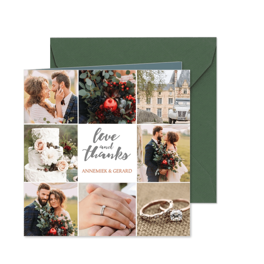 Bedankkaartje huwelijk 8 foto's - Kaartimpressie