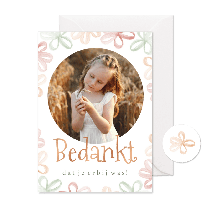 Bedankkaartje met gekleurde bloemen Lentefeest - Kaartimpressie