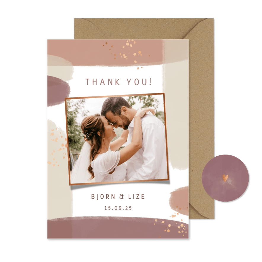 Bedankkaartje naturel waterverf met koper spettertjes - Kaartimpressie