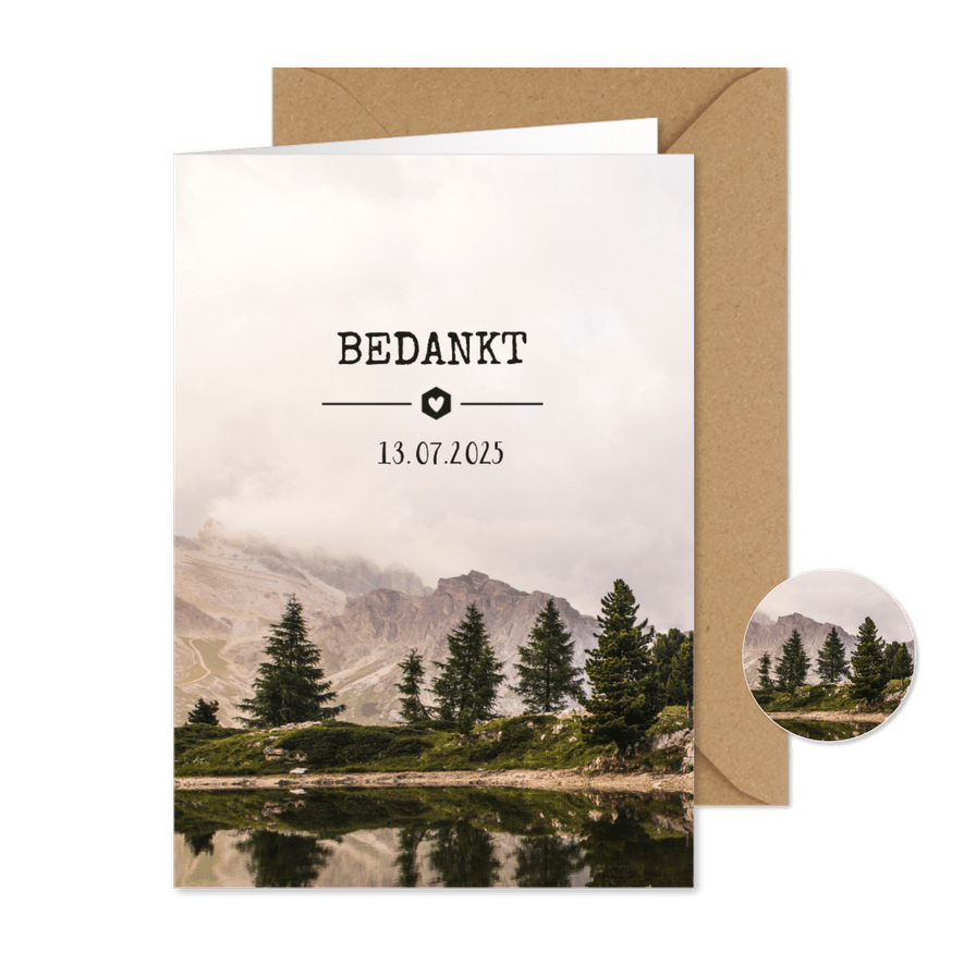 Bedankkaartje trouwdag met een natuur berglandschap - Kaartimpressie