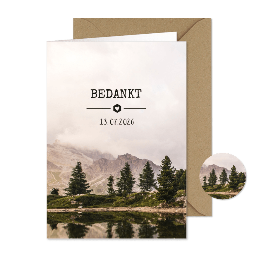 Bedankkaartje trouwdag met een  natuur berglandschap - Kaartimpressie