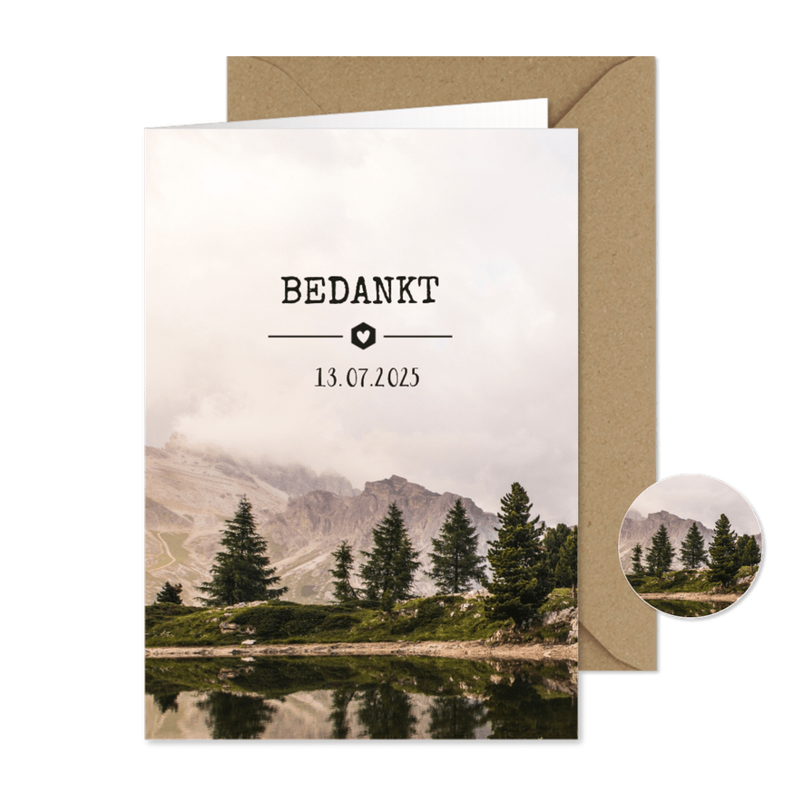 Bedankkaartje trouwdag met een natuur berglandschap - Kaartimpressie