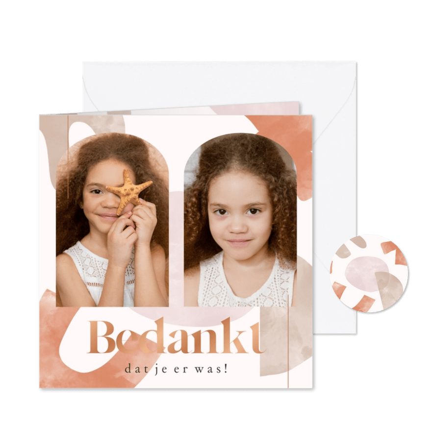 Bedankkaartje vormsel abstracte vormen, foto's en koperfolie - Kaartimpressie