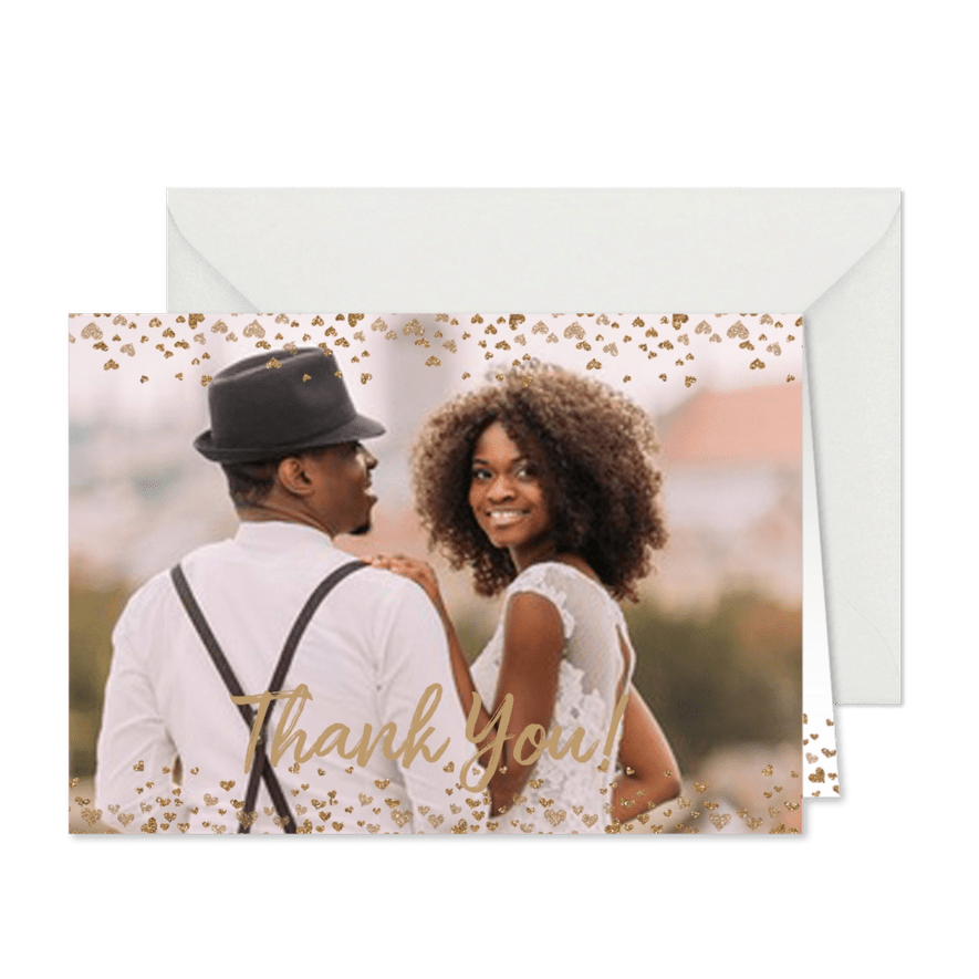 Bedankt bruiloft goud hartjes  - Kaartimpressie