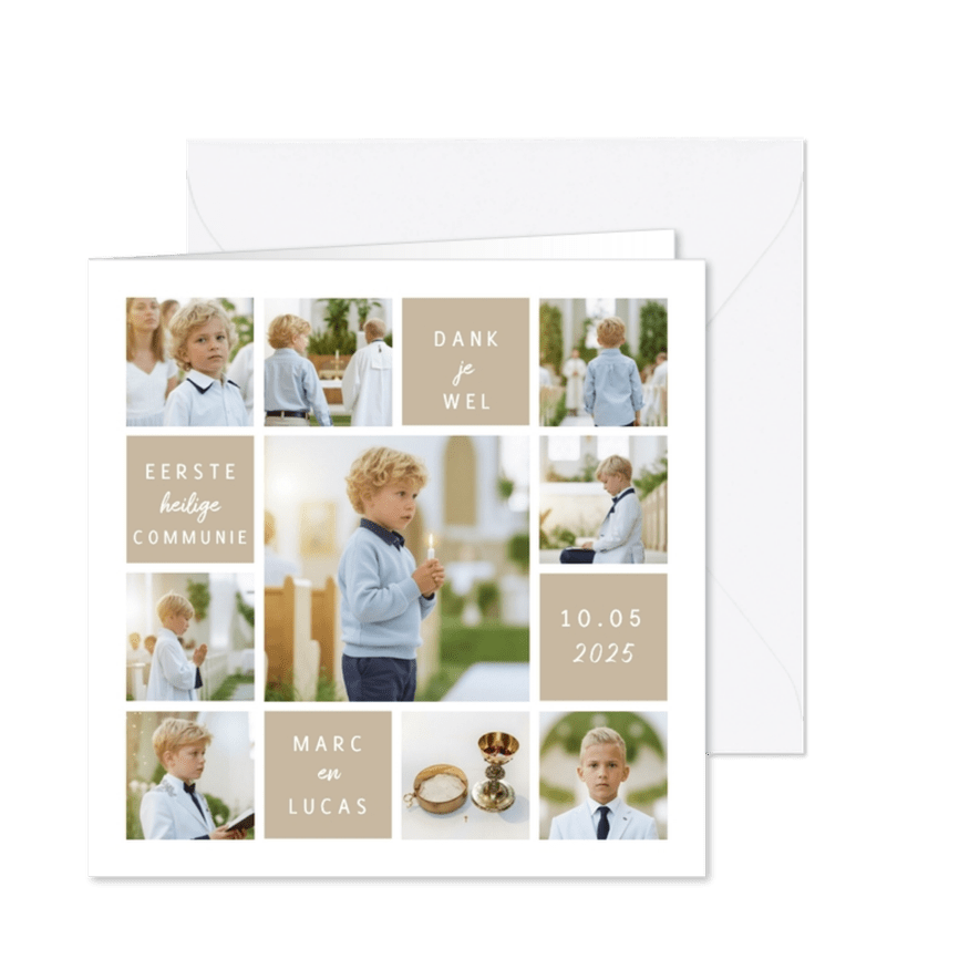 Bedankt communie collage met veel eigen foto's - Kaartimpressie