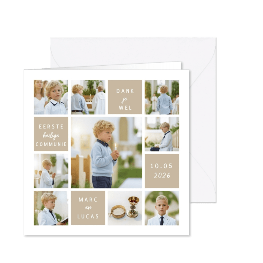 Bedankt communie collage met veel eigen foto's - Kaartimpressie