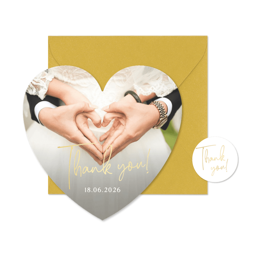 Bedankt fotokaart trouwen in hartvorm - Kaartimpressie