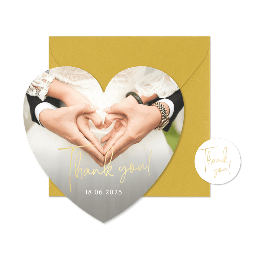 Bedankt fotokaart trouwen in hartvorm - Kaartimpressie