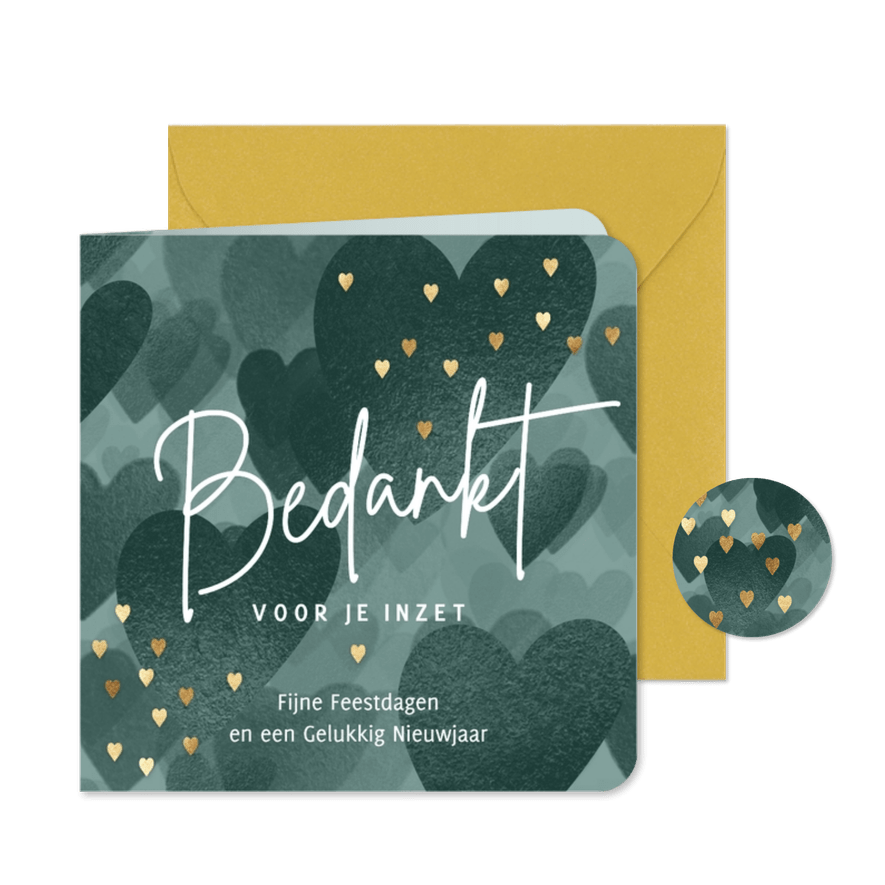 Bedankt kerstkaart met lief hart voor medewerkers - Kaartimpressie