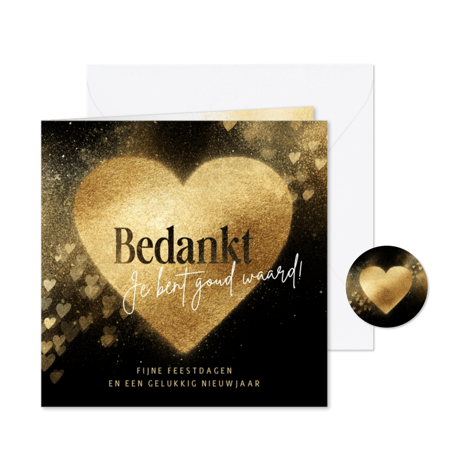 Bedankt kerstkaarten gouden hart  - Kaartimpressie