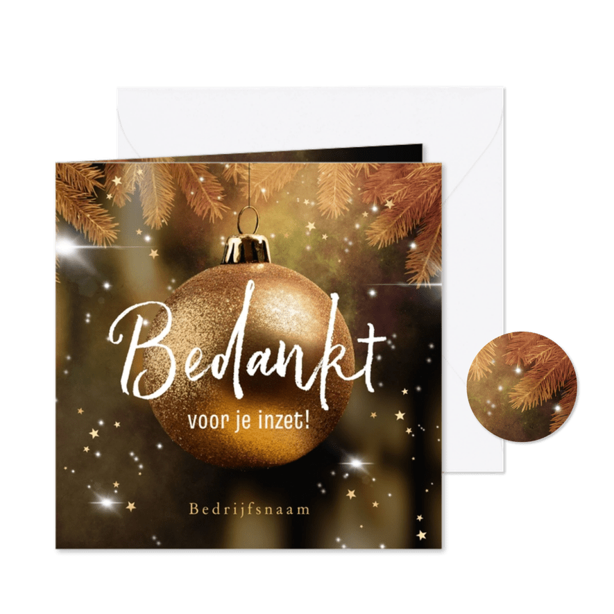 Bedankt medewerkers inzet kerstbal dennentakjes sterren - Kaartimpressie