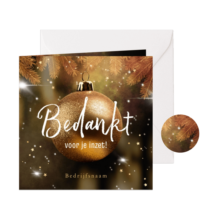 Bedankt medewerkers inzet kerstbal dennentakjes sterren - Kaartimpressie