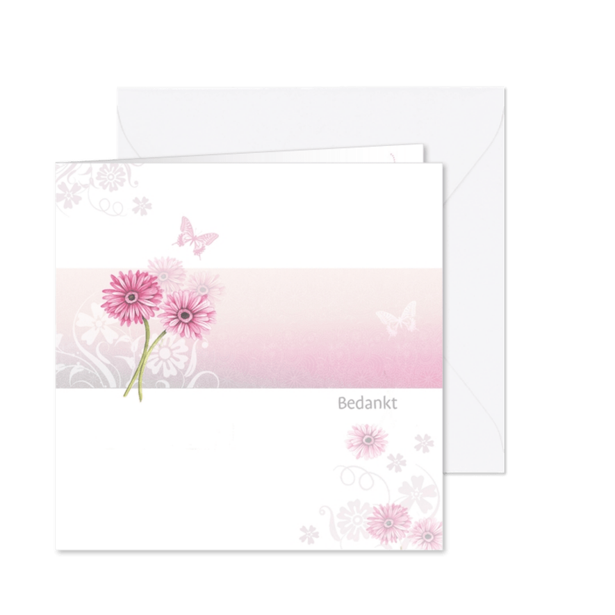 Bedankt met roze gerbera - Kaartimpressie