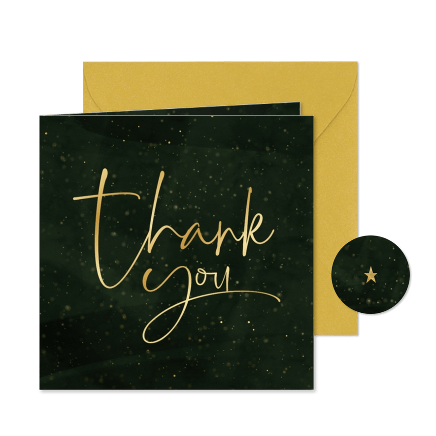Bedanktkaart kerst Thank you groen met goud - Kaartimpressie