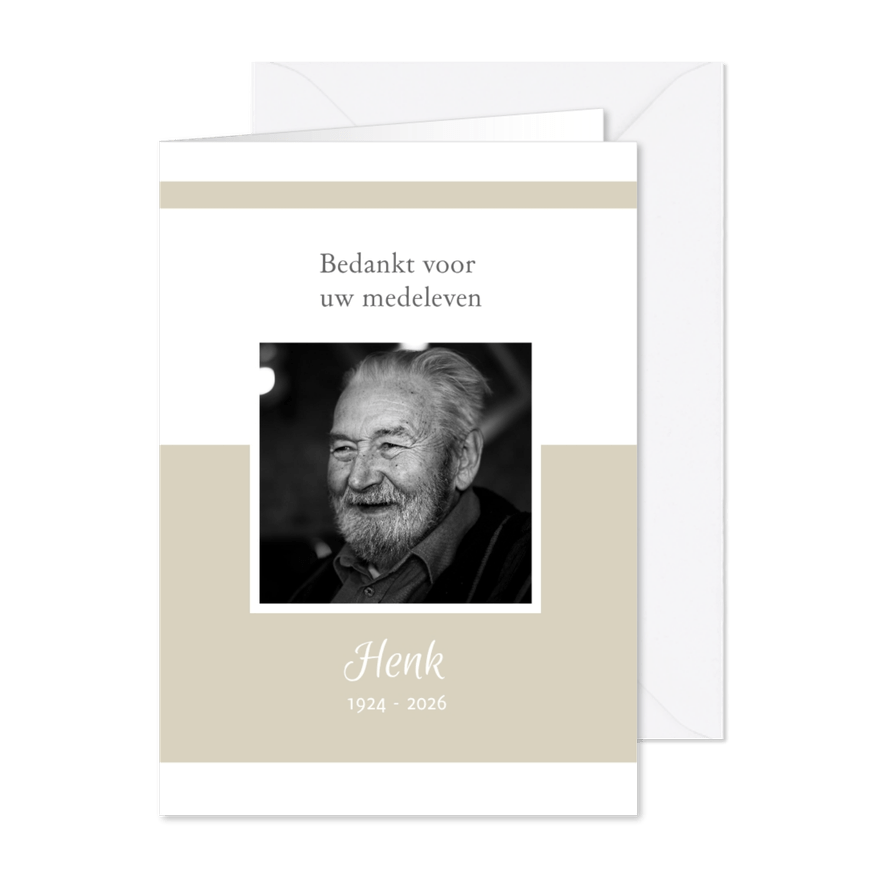 Bedanktkaart na overlijden (kleur naar keuze) - Kaartimpressie