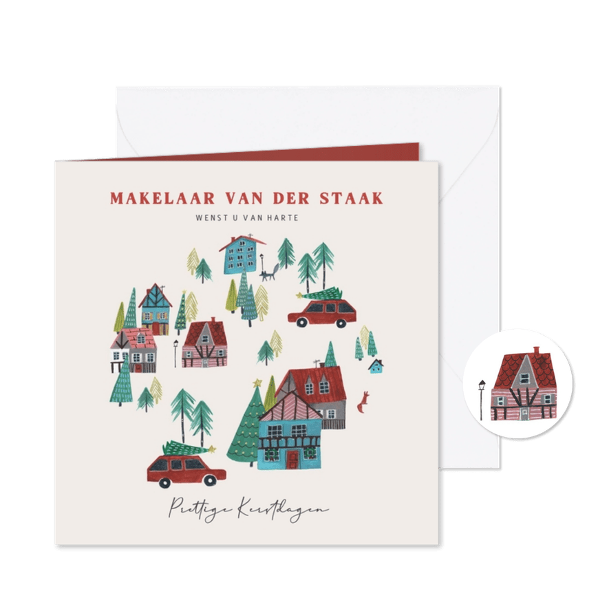 Bedrijfs kerstkaart huizen met kerst - Kaartimpressie